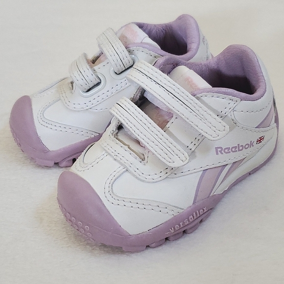 Reebok Classic White & Lavender Baby Girl Size 2 Leather Upper Shoes Sneakers - Picture 1 of 11